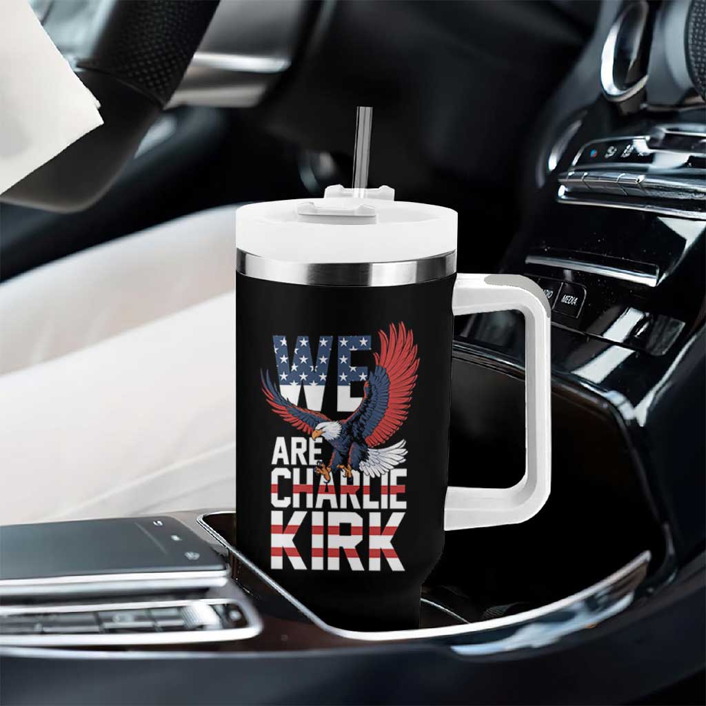 We Are Charlie Kirk Patriotic Tumbler With Handle United We Stand Strong and Honor American Eagle Graphic - Wonder Print Shop