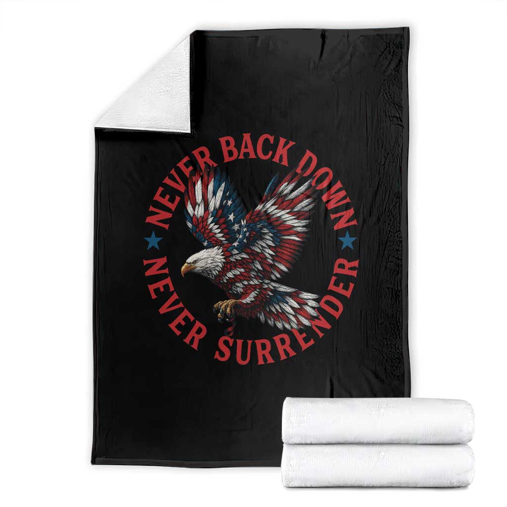 Patriotic American Eagle Graphic Throw Blanket Never Back Down Never Surrender Memorial for Freedom Fighters - Wonder Print Shop
