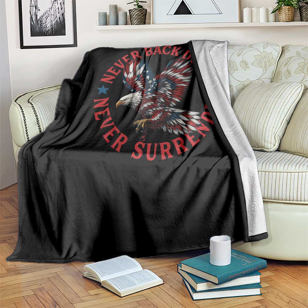 Patriotic American Eagle Graphic Throw Blanket Never Back Down Never Surrender Memorial for Freedom Fighters - Wonder Print Shop