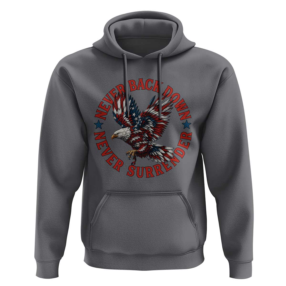 Patriotic American Eagle Graphic Hoodie Never Back Down Never Surrender Memorial for Freedom Fighters - Wonder Print Shop