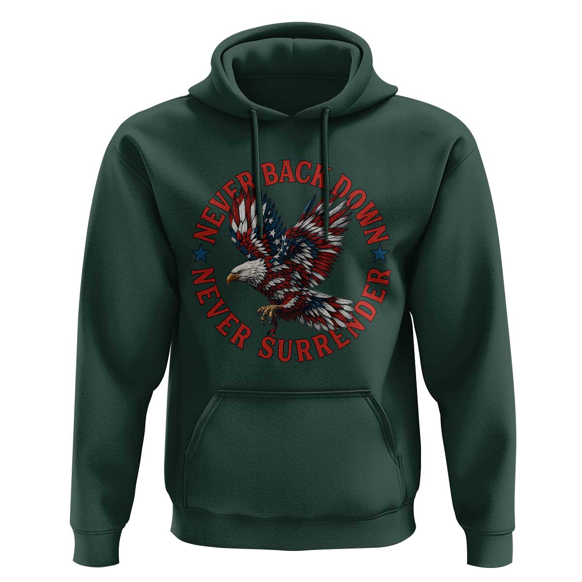 Patriotic American Eagle Graphic Hoodie Never Back Down Never Surrender Memorial for Freedom Fighters - Wonder Print Shop