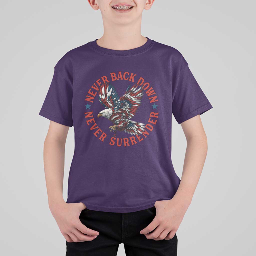 Patriotic American Eagle Graphic T Shirt For Kid Never Back Down Never Surrender Memorial for Freedom Fighters - Wonder Print Shop