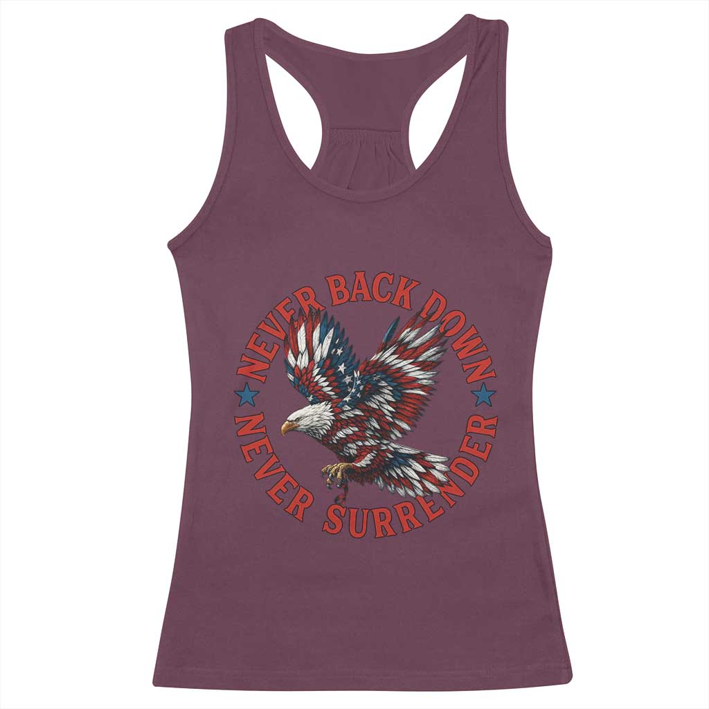 Patriotic American Eagle Graphic Racerback Tank Top Never Back Down Never Surrender Memorial for Freedom Fighters - Wonder Print Shop