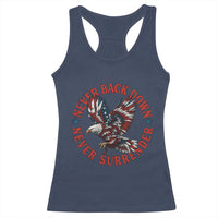 Patriotic American Eagle Graphic Racerback Tank Top Never Back Down Never Surrender Memorial for Freedom Fighters - Wonder Print Shop