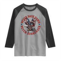 Patriotic American Eagle Graphic Raglan Shirt Never Back Down Never Surrender Memorial for Freedom Fighters - Wonder Print Shop