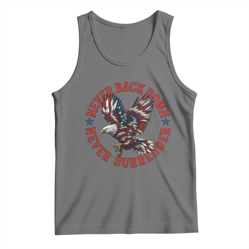 Patriotic American Eagle Graphic Tank Top Never Back Down Never Surrender Memorial for Freedom Fighters - Wonder Print Shop