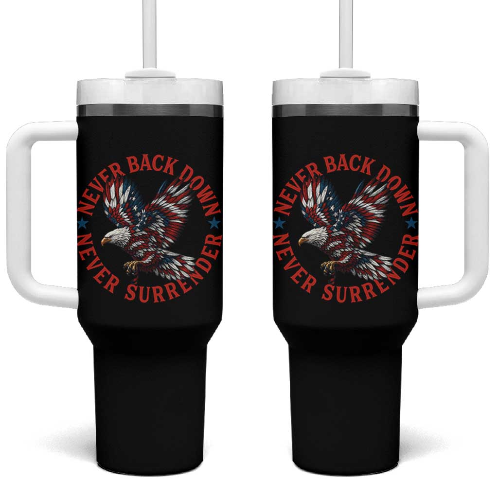 Patriotic American Eagle Graphic Tumbler With Handle Never Back Down Never Surrender Memorial for Freedom Fighters - Wonder Print Shop