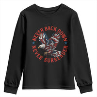 Patriotic American Eagle Graphic Youth Sweatshirt Never Back Down Never Surrender Memorial for Freedom Fighters - Wonder Print Shop