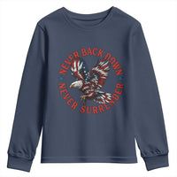 Patriotic American Eagle Graphic Youth Sweatshirt Never Back Down Never Surrender Memorial for Freedom Fighters - Wonder Print Shop