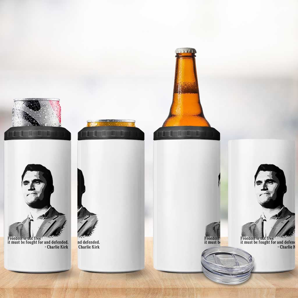 Freedom Is Not Free 4 in 1 Can Cooler Tumbler Defender of Liberty Charlie Kirk Tribute - Wonder Print Shop