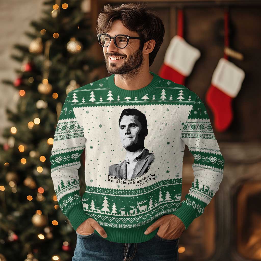 Freedom Is Not Free Ugly Christmas Sweater Defender of Liberty Charlie Kirk Tribute - Wonder Print Shop