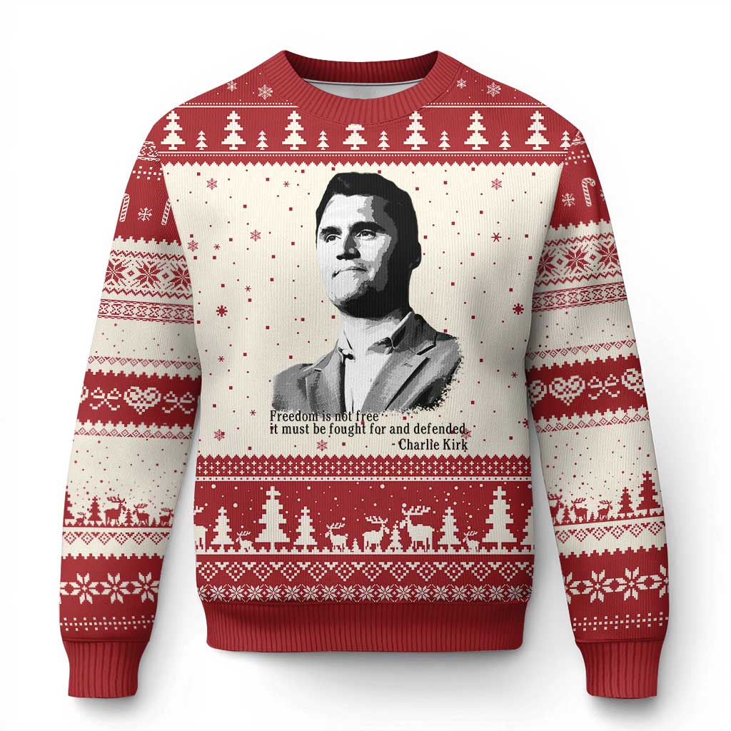 Freedom Is Not Free Ugly Christmas Sweater Defender of Liberty Charlie Kirk Tribute - Wonder Print Shop