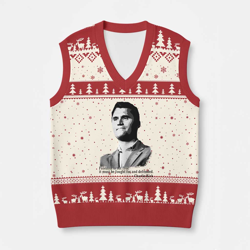 Freedom Is Not Free V-Neck Knit Sweater Vest Defender of Liberty Charlie Kirk Tribute - Wonder Print Shop