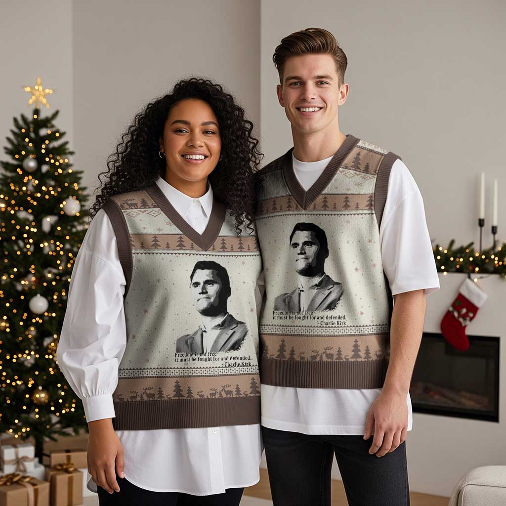 Freedom Is Not Free V-Neck Knit Sweater Vest Defender of Liberty Charlie Kirk Tribute - Wonder Print Shop