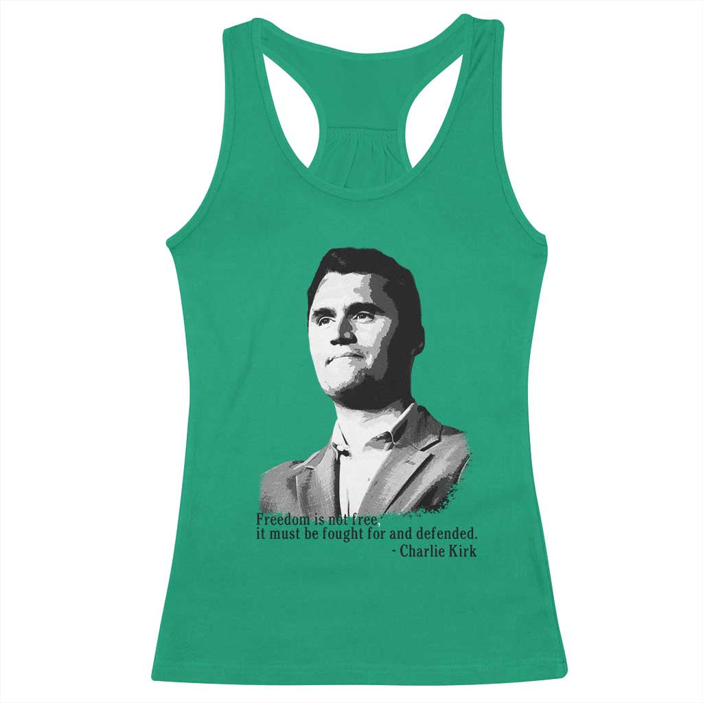 Freedom Is Not Free Racerback Tank Top Defender of Liberty Charlie Kirk Tribute - Wonder Print Shop