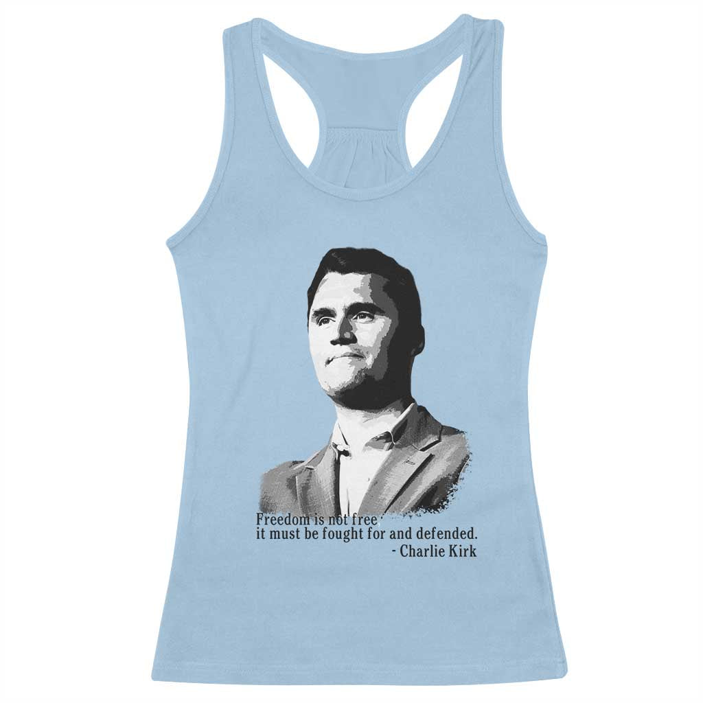 Freedom Is Not Free Racerback Tank Top Defender of Liberty Charlie Kirk Tribute - Wonder Print Shop