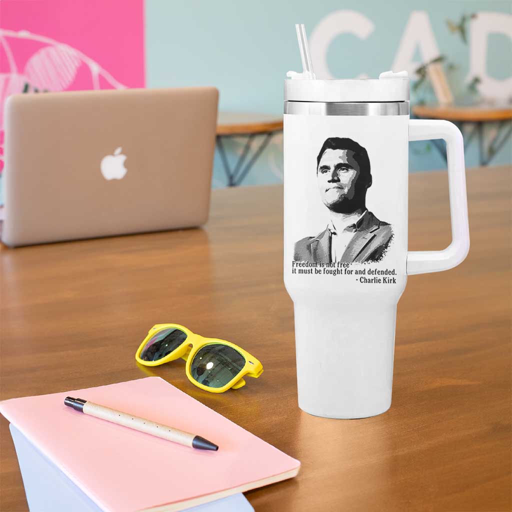 Freedom Is Not Free Tumbler With Handle Defender of Liberty Charlie Kirk Tribute - Wonder Print Shop
