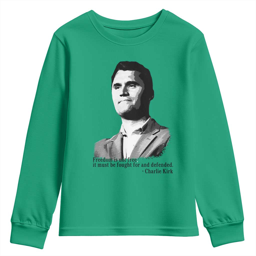 Freedom Is Not Free Youth Sweatshirt Defender of Liberty Charlie Kirk Tribute - Wonder Print Shop