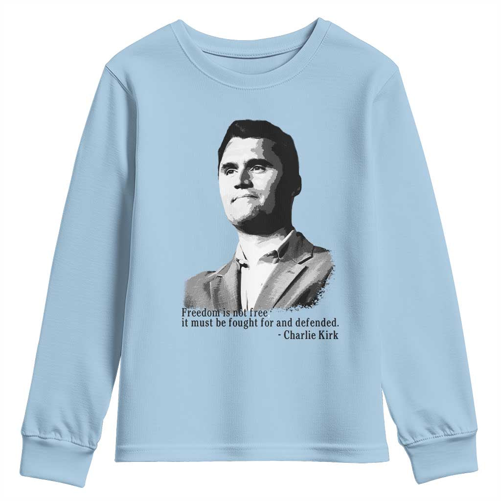 Freedom Is Not Free Youth Sweatshirt Defender of Liberty Charlie Kirk Tribute - Wonder Print Shop