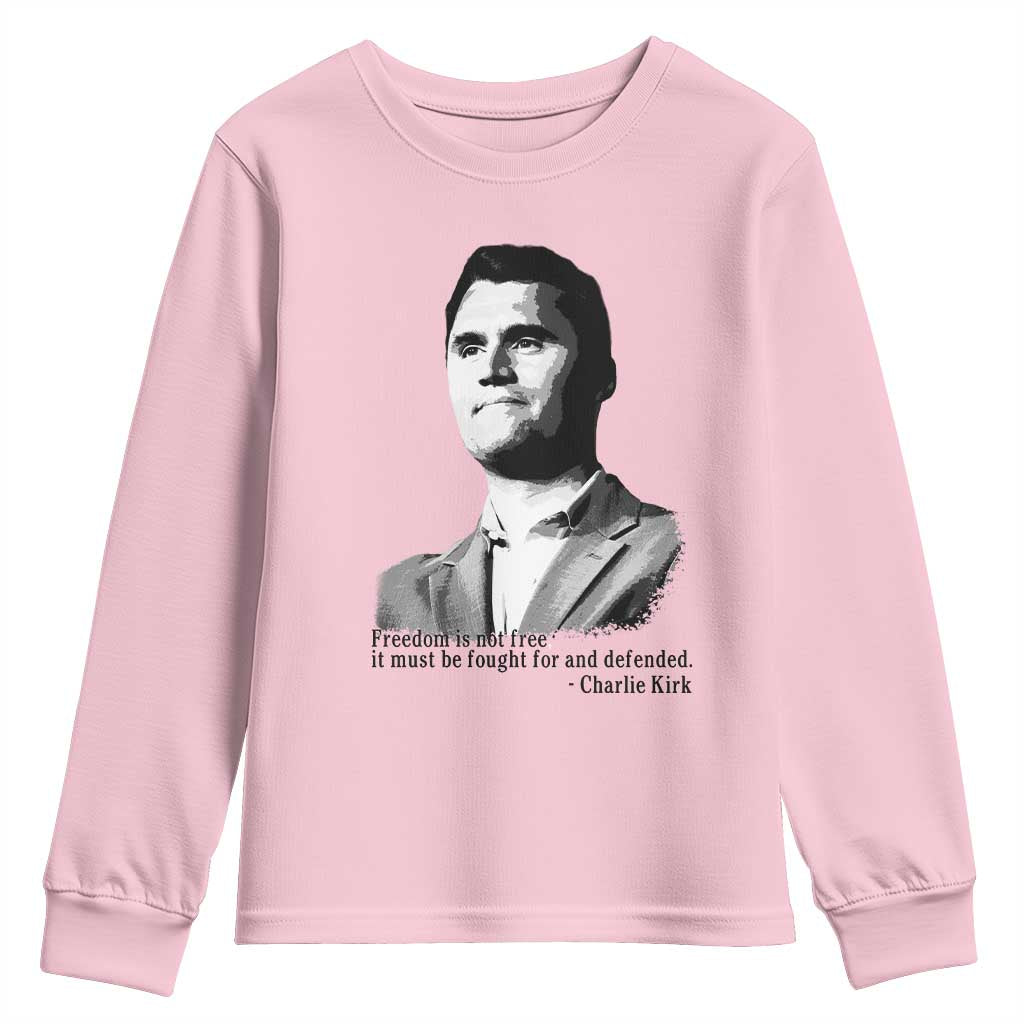 Freedom Is Not Free Youth Sweatshirt Defender of Liberty Charlie Kirk Tribute - Wonder Print Shop