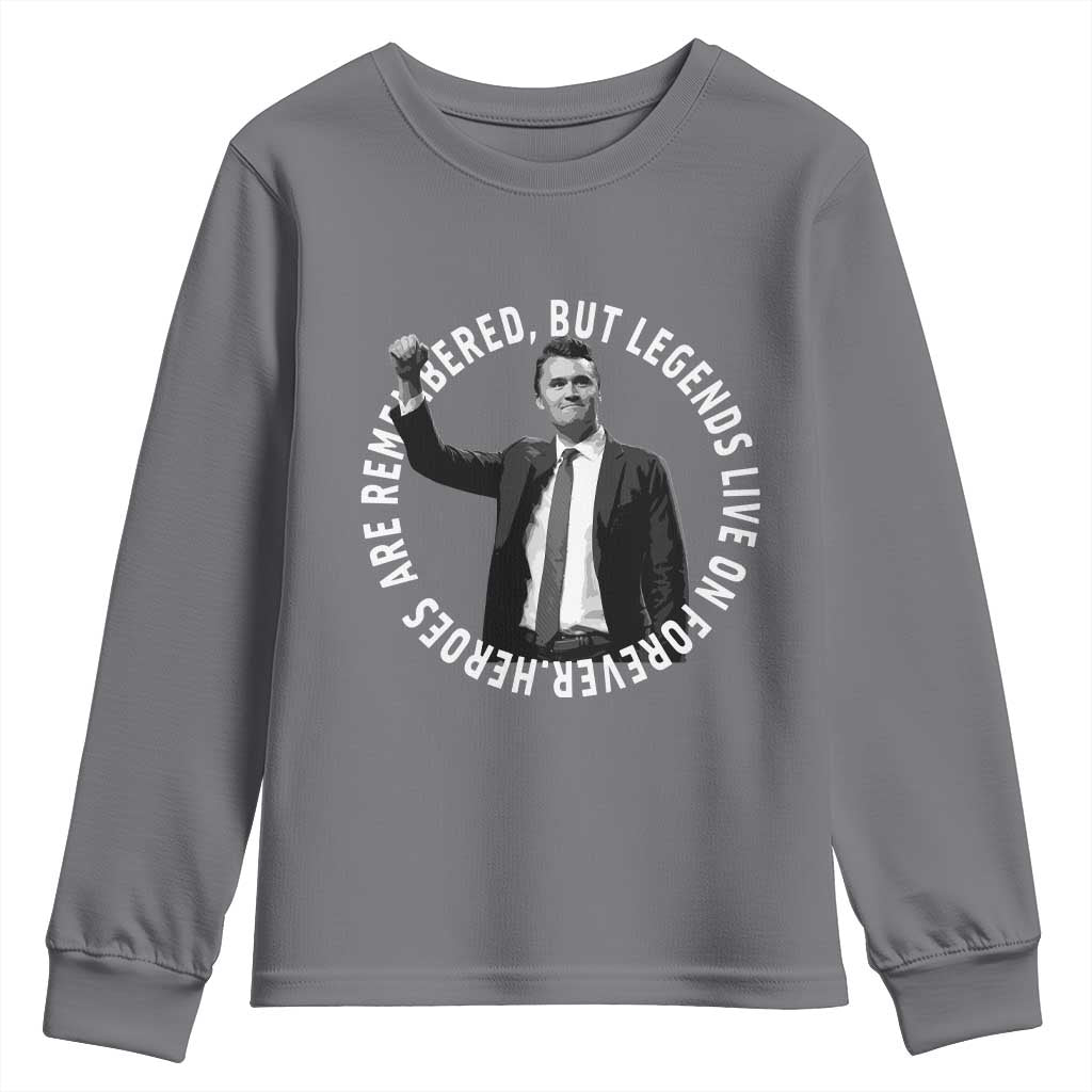 Legends Live Forever Tribute Youth Sweatshirt Charlie Kirk Legacy Remembrance - Wonder Print Shop