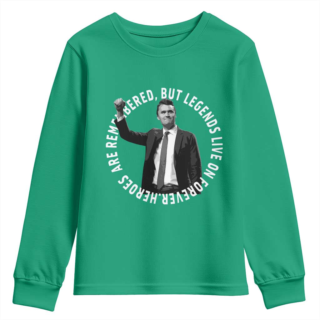 Legends Live Forever Tribute Youth Sweatshirt Charlie Kirk Legacy Remembrance - Wonder Print Shop