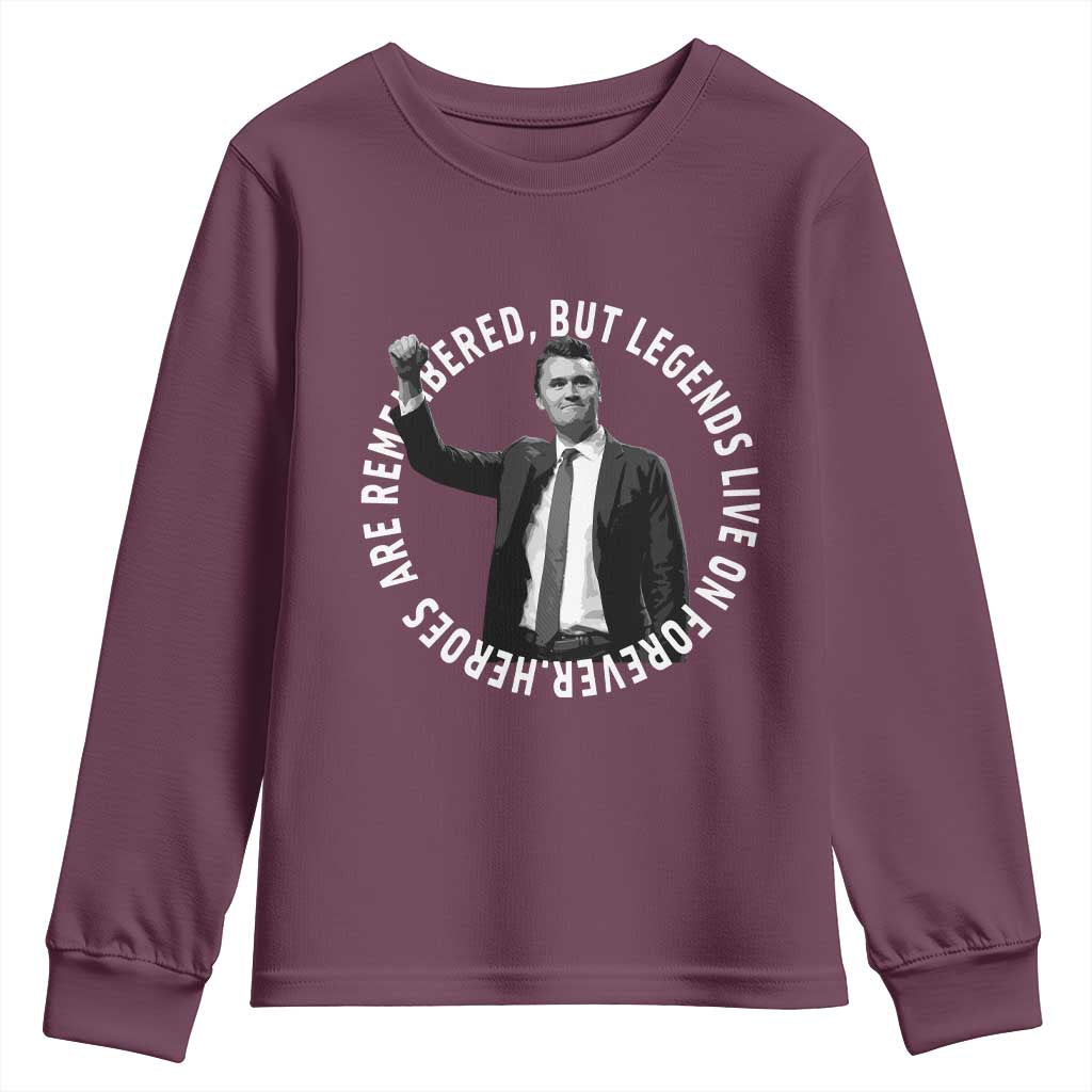 Legends Live Forever Tribute Youth Sweatshirt Charlie Kirk Legacy Remembrance - Wonder Print Shop