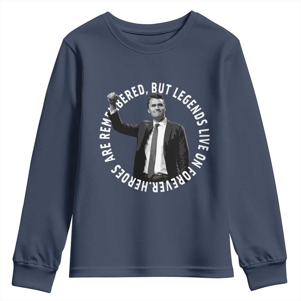 Legends Live Forever Tribute Youth Sweatshirt Charlie Kirk Legacy Remembrance - Wonder Print Shop