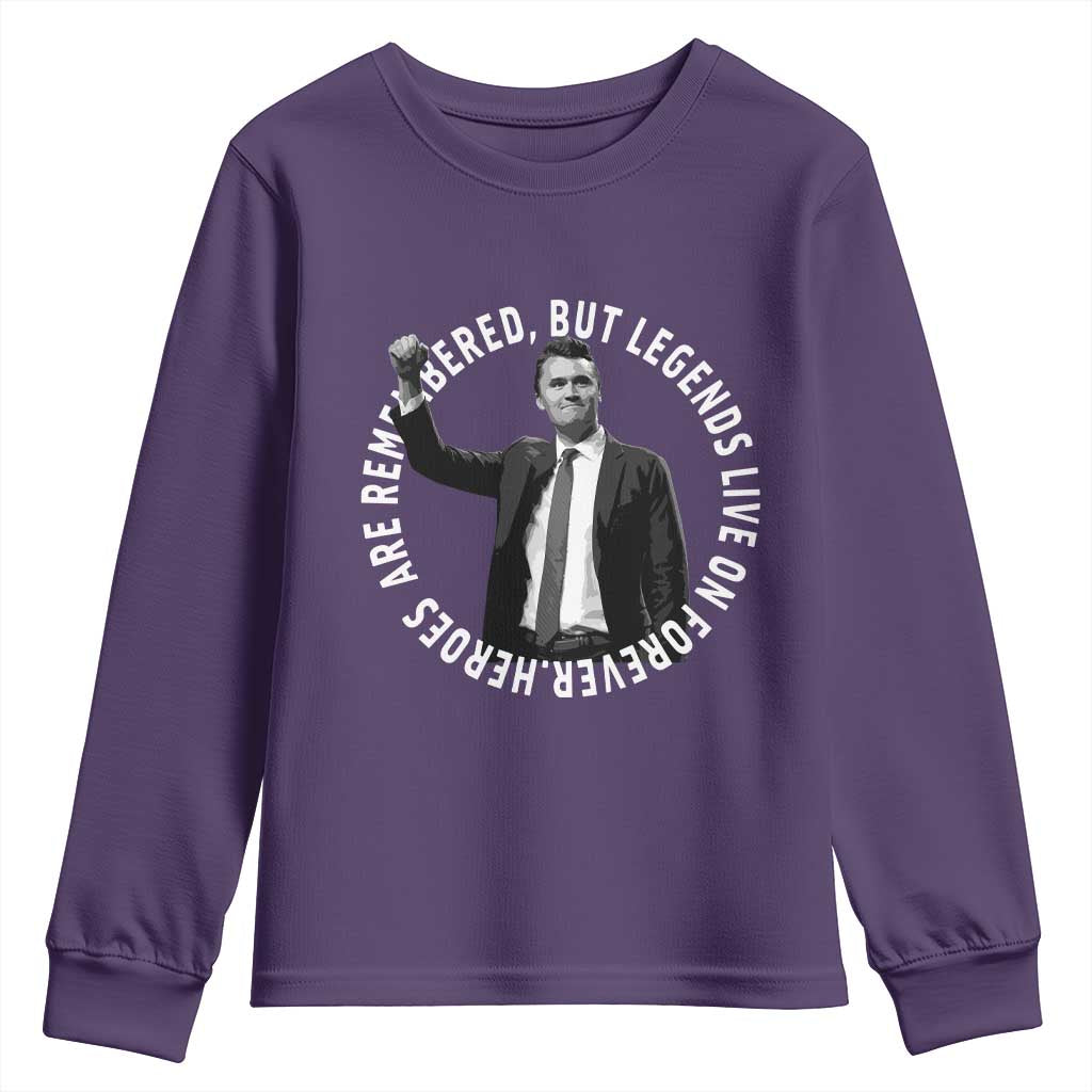 Legends Live Forever Tribute Youth Sweatshirt Charlie Kirk Legacy Remembrance - Wonder Print Shop