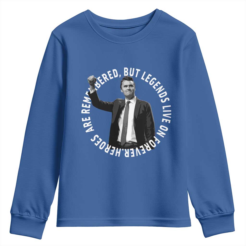 Legends Live Forever Tribute Youth Sweatshirt Charlie Kirk Legacy Remembrance - Wonder Print Shop