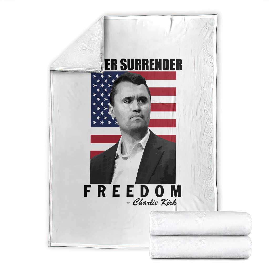 Never Surrender Freedom Throw Blanket Patriotic Charlie Kirk Tribute American Flag - Wonder Print Shop
