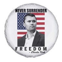 Never Surrender Freedom Spare Tire Cover Patriotic Charlie Kirk Tribute American Flag - Wonder Print Shop