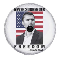 Never Surrender Freedom Spare Tire Cover Patriotic Charlie Kirk Tribute American Flag - Wonder Print Shop