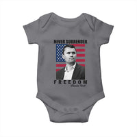 Never Surrender Freedom Baby Onesie Patriotic Charlie Kirk Tribute American Flag - Wonder Print Shop