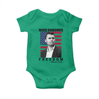 Never Surrender Freedom Baby Onesie Patriotic Charlie Kirk Tribute American Flag - Wonder Print Shop