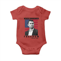 Never Surrender Freedom Baby Onesie Patriotic Charlie Kirk Tribute American Flag - Wonder Print Shop