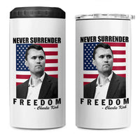 Never Surrender Freedom 4 in 1 Can Cooler Tumbler Patriotic Charlie Kirk Tribute American Flag - Wonder Print Shop