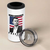 Never Surrender Freedom 4 in 1 Can Cooler Tumbler Patriotic Charlie Kirk Tribute American Flag - Wonder Print Shop