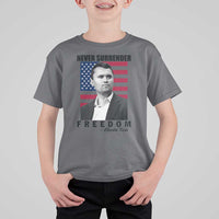 Never Surrender Freedom T Shirt For Kid Patriotic Charlie Kirk Tribute American Flag - Wonder Print Shop
