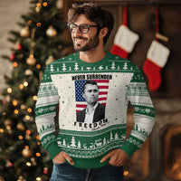 Never Surrender Freedom Ugly Christmas Sweater Patriotic Charlie Kirk Tribute American Flag - Wonder Print Shop