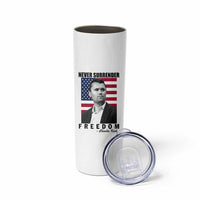 Never Surrender Freedom Skinny Tumbler Patriotic Charlie Kirk Tribute American Flag - Wonder Print Shop