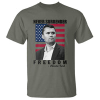Never Surrender Freedom T Shirt Patriotic Charlie Kirk Tribute American Flag - Wonder Print Shop