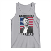 Never Surrender Freedom Tank Top Patriotic Charlie Kirk Tribute American Flag - Wonder Print Shop