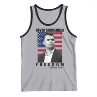 Never Surrender Freedom Tank Top Patriotic Charlie Kirk Tribute American Flag - Wonder Print Shop