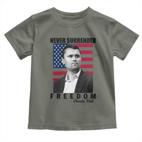 Never Surrender Freedom Toddler T Shirt Patriotic Charlie Kirk Tribute American Flag - Wonder Print Shop