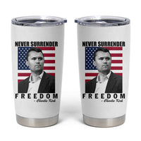 Never Surrender Freedom Tumbler Cup Patriotic Charlie Kirk Tribute American Flag - Wonder Print Shop