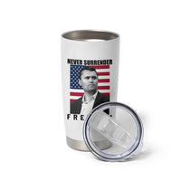 Never Surrender Freedom Tumbler Cup Patriotic Charlie Kirk Tribute American Flag - Wonder Print Shop