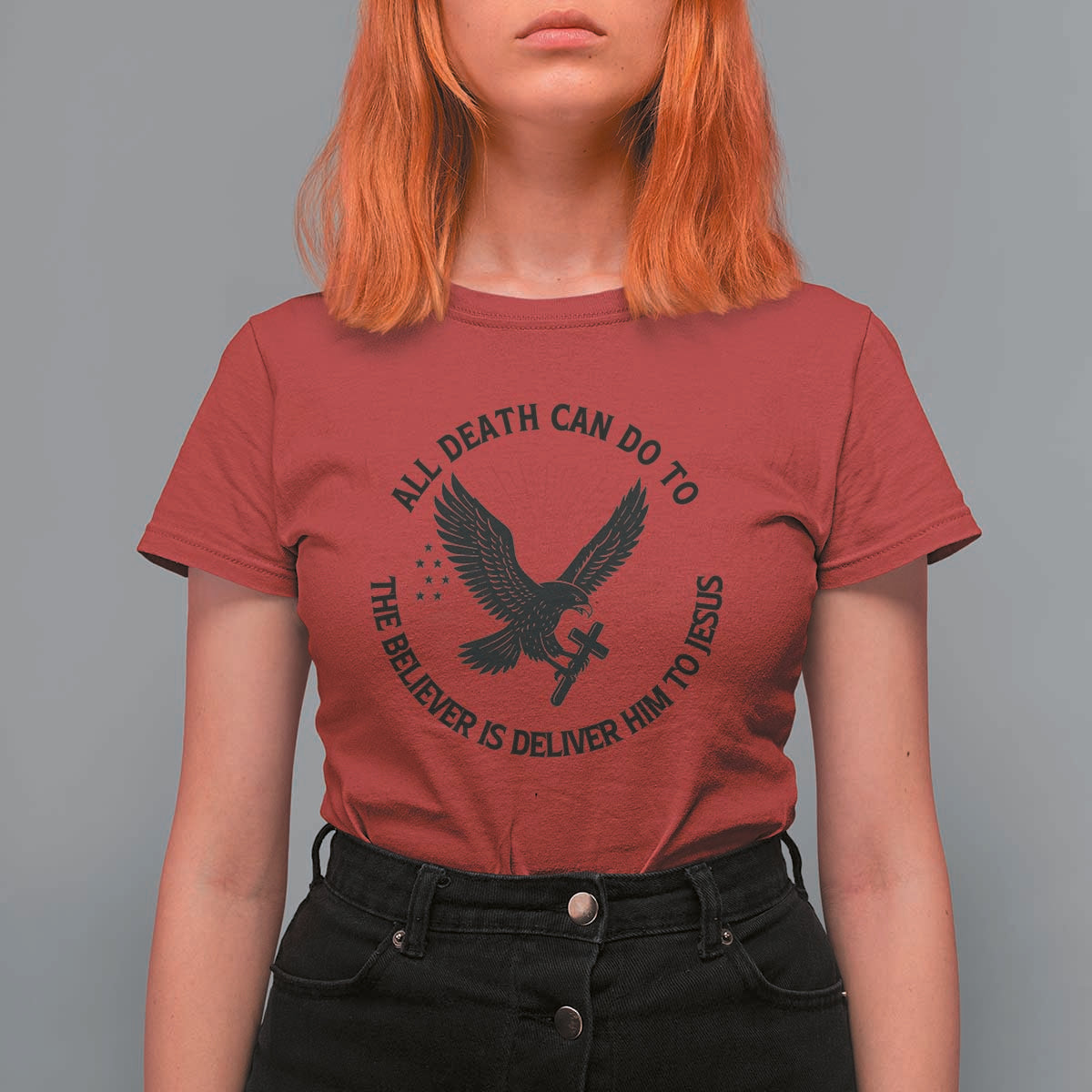 Christian Faith Patriotic T Shirt For Women Death Deliver The Believer To Jesus American Eagle Graphic - Wonder Print Shop