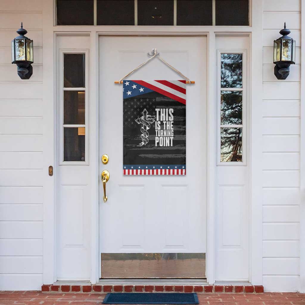 This is the Turning Point Garden Flag Husband Father Patriot Charlie Kirk Tribute Christian Faith
