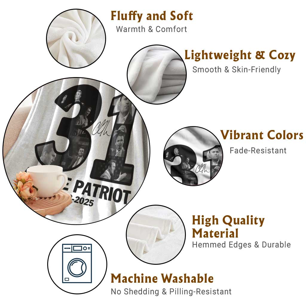 Freedom Number 31 Tribute Graphic Throw Blanket Thank You Charlie Kirk A True Patriot Memorial - Wonder Print Shop